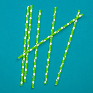 Трубочки кокт. 0,6*23 см 25 шт/уп. бумажные, с изгибом, зеленые с белыми шарами /1/40/